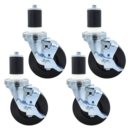 4-inch Hard Rubber Stem Casters, Top Lock Brake, 300lb Capacity, 4PK